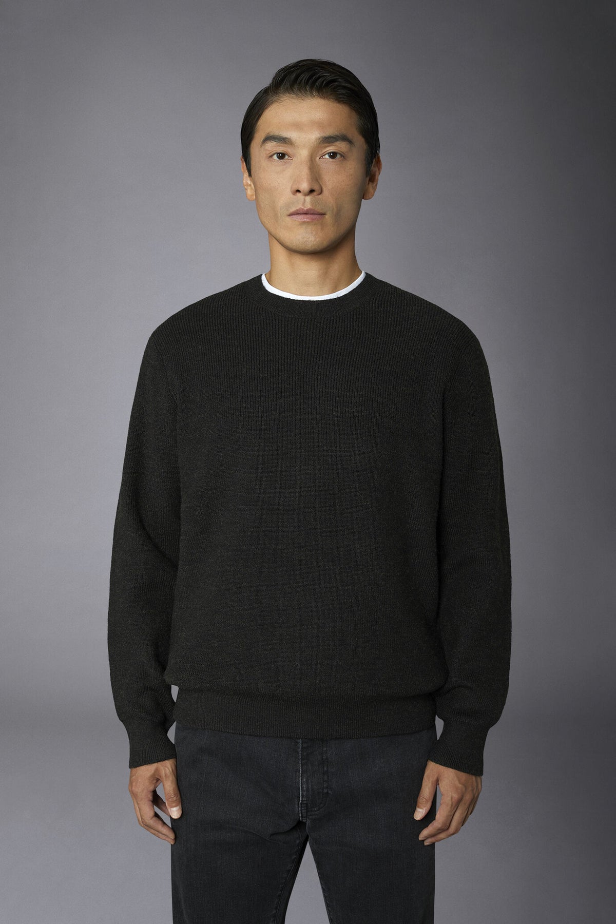 Men's roundneck sweater with English rib knitting regular fit
