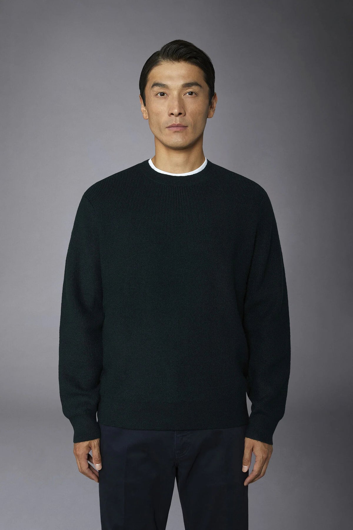 Men's roundneck sweater with English rib knitting regular fit