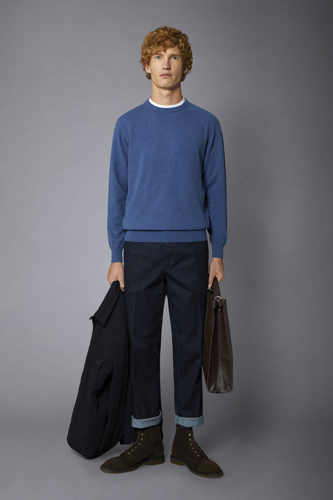Men's crew neck wool blend lambswool regular fit sweater