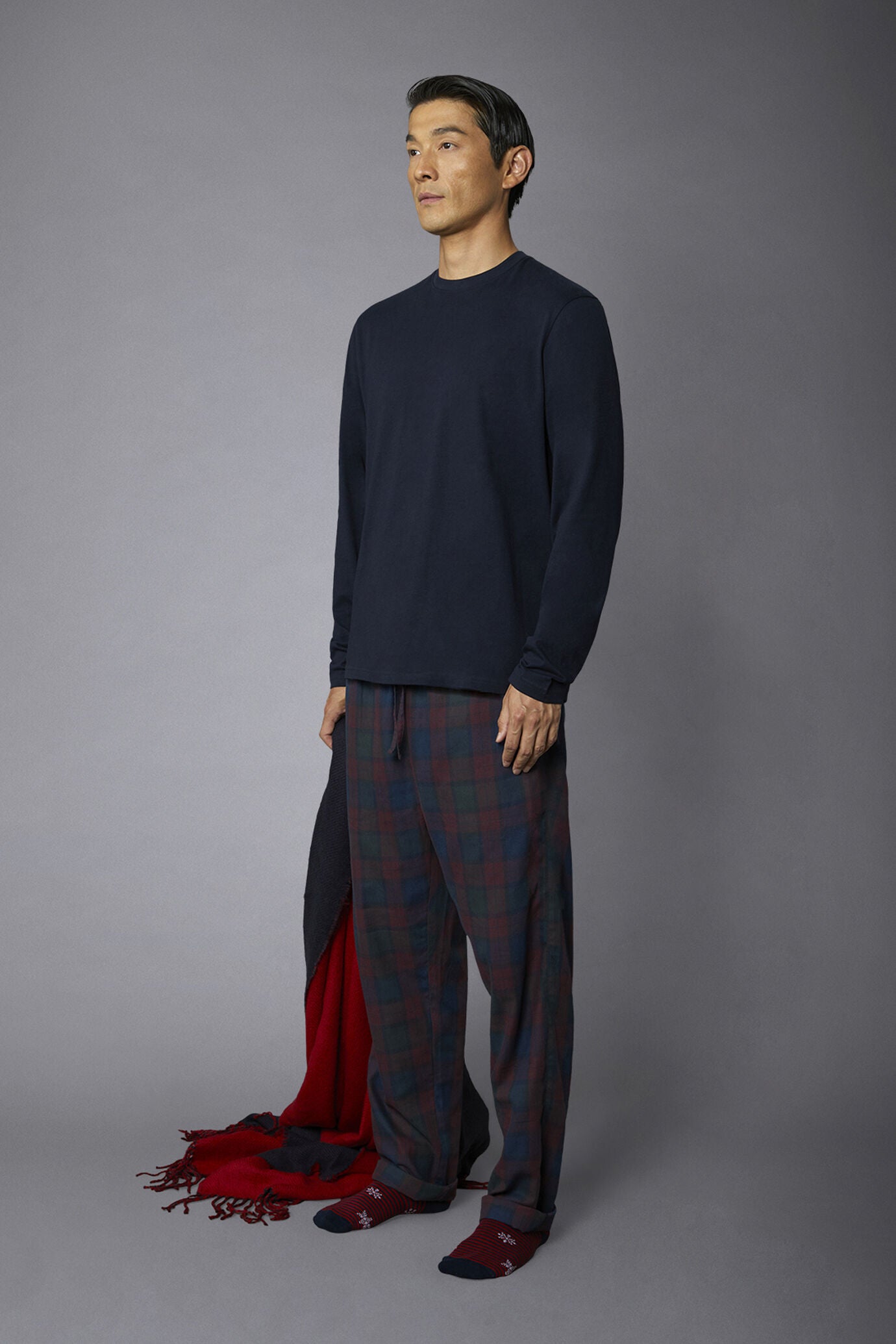 Men's tartan patterned pajamas in pure cotton