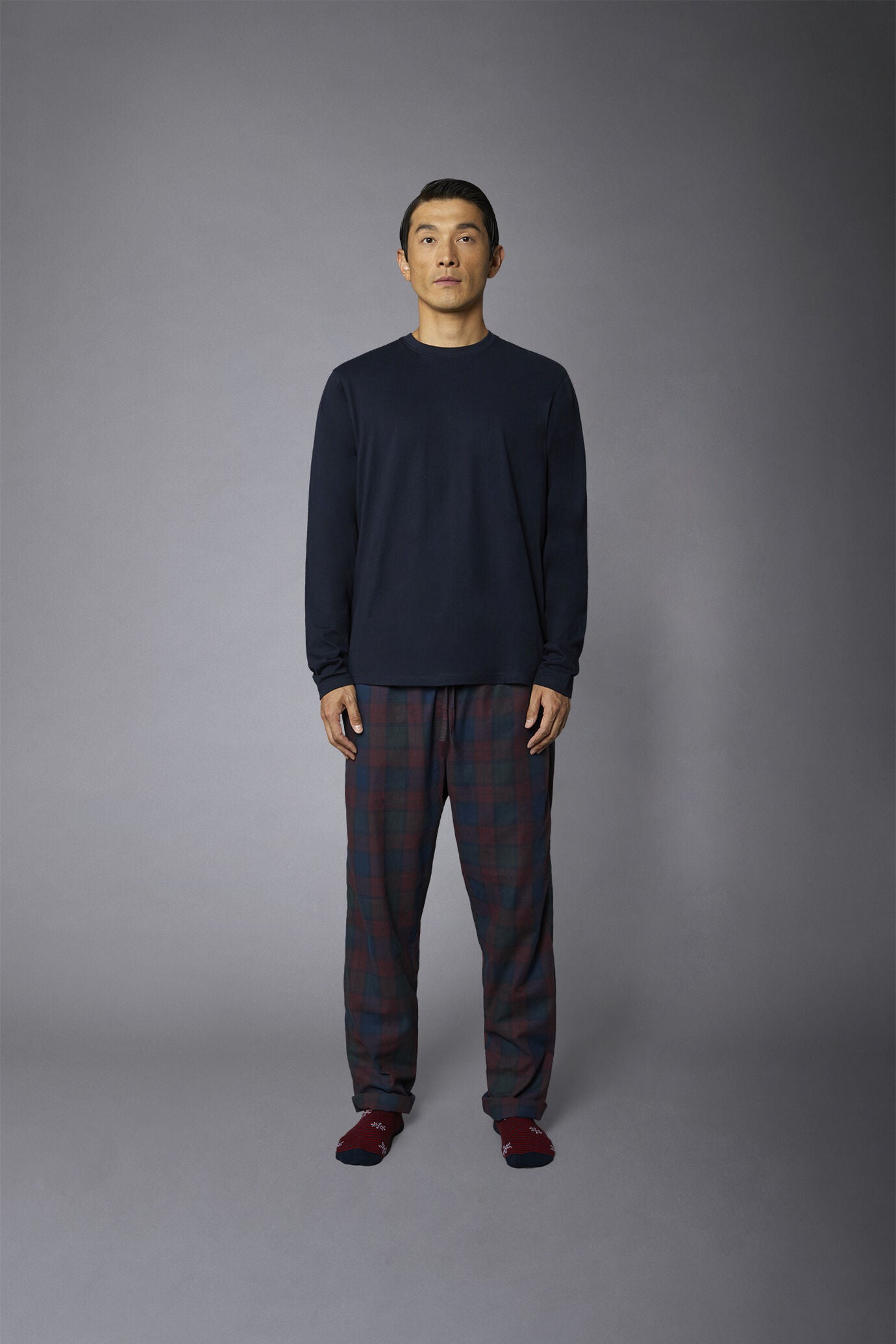 Men's tartan patterned pajamas in pure cotton