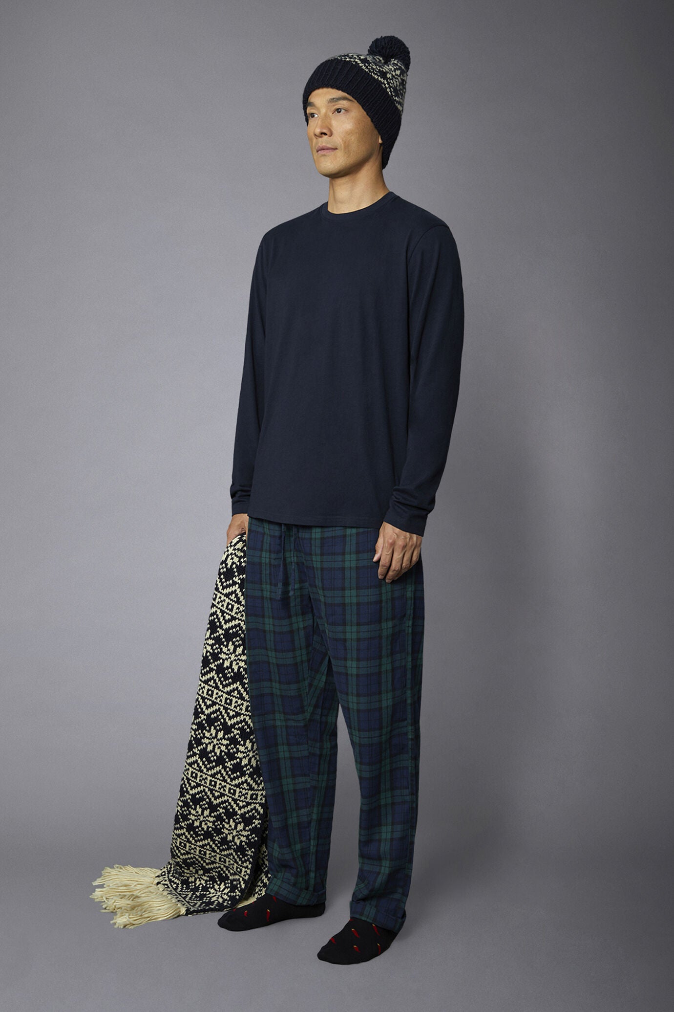 Men's tartan patterned pajamas in pure cotton