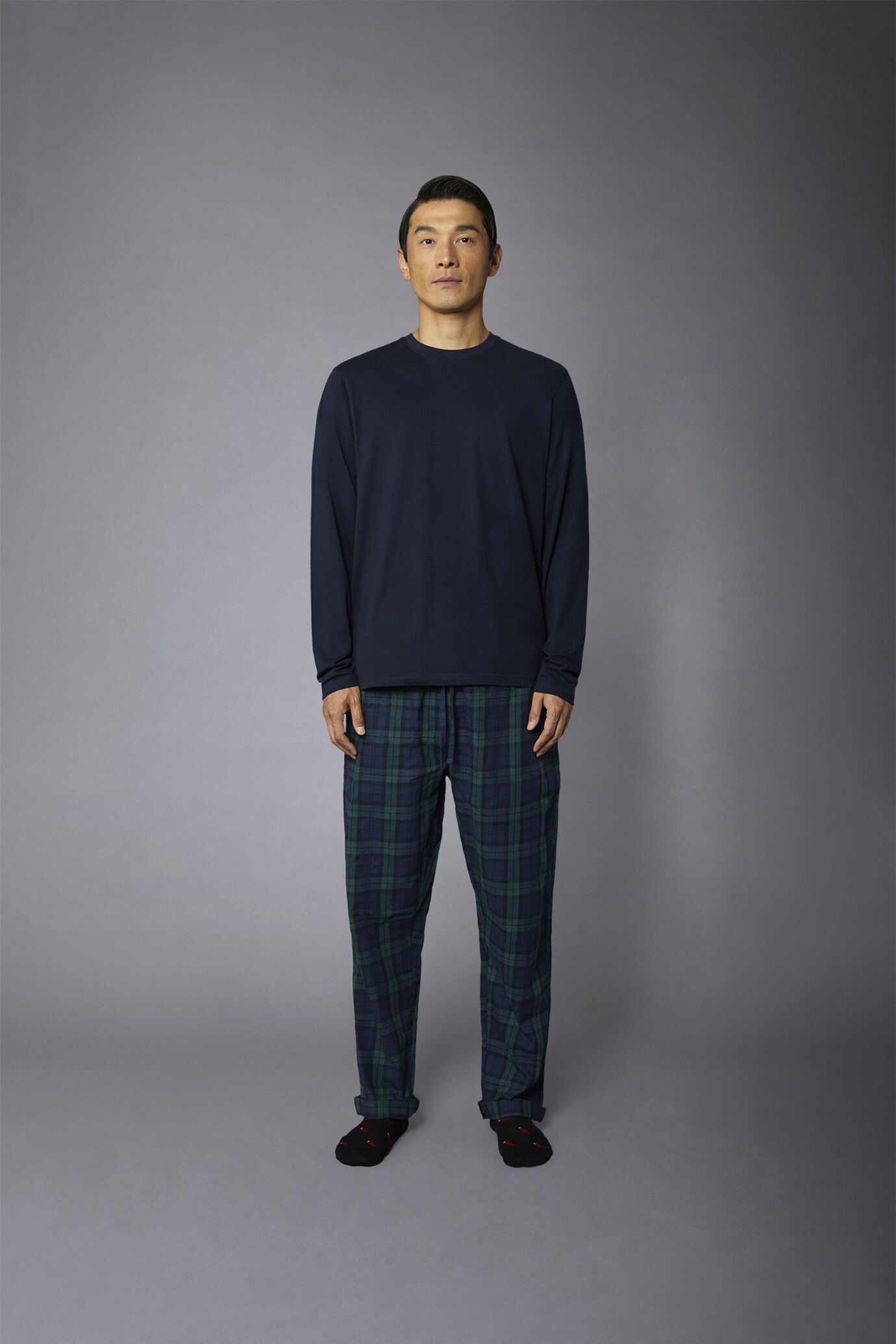 Men's tartan patterned pajamas in pure cotton
