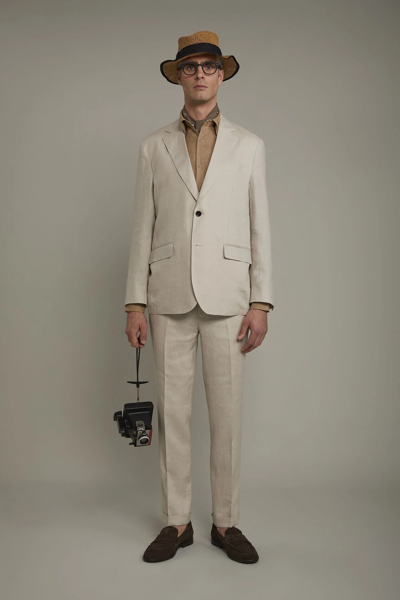 Men's single-breasted 100% linen regular fit suit