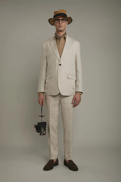 Men's single-breasted 100% linen regular fit suit