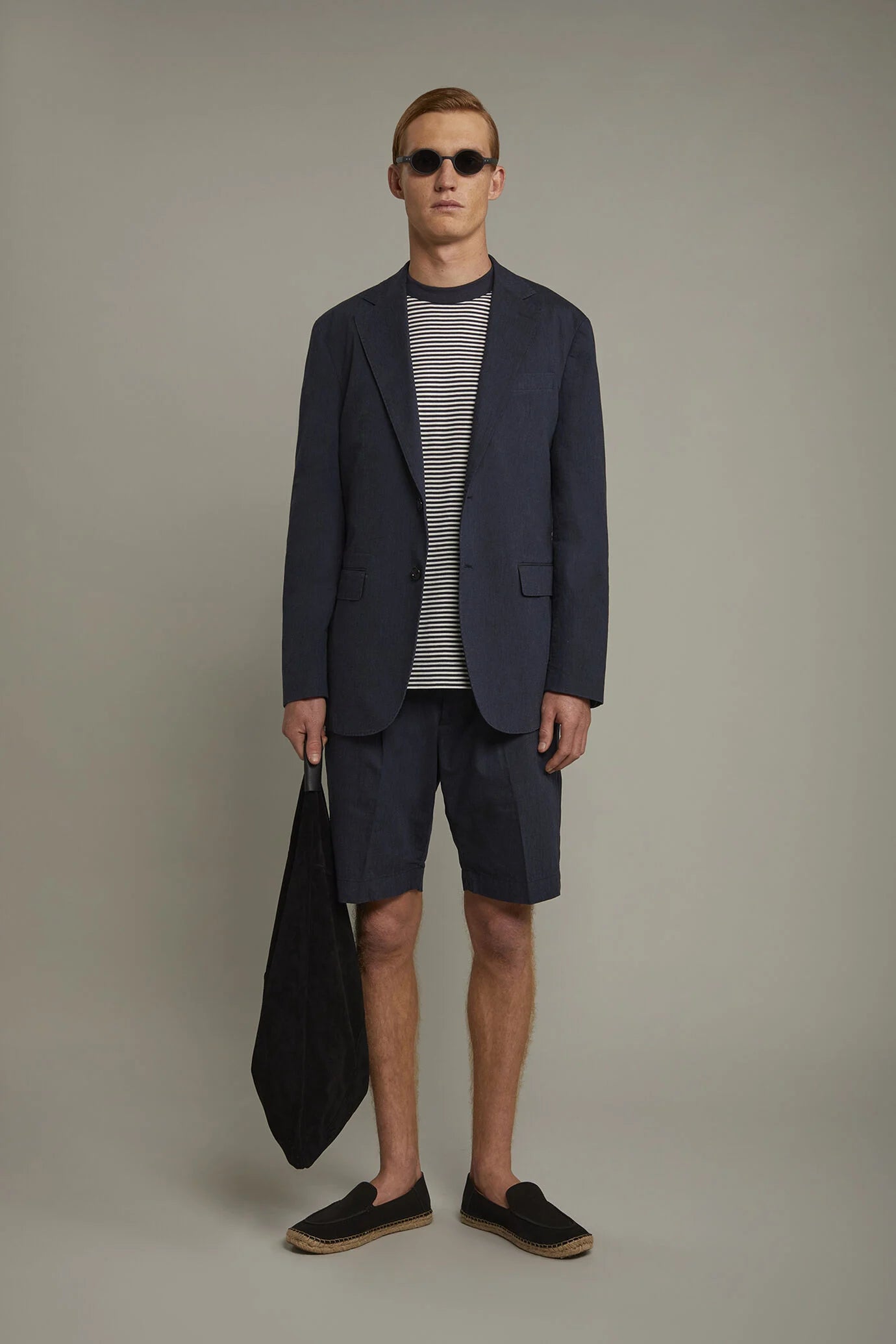 Men's Bermuda with double pinces and laces on waist cotton slub fabric