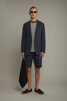 Men's Bermuda with double pinces and laces on waist cotton slub fabric