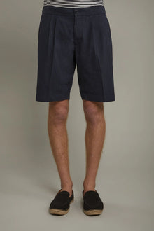 Men's Bermuda with double pinces and laces on waist cotton slub fabric