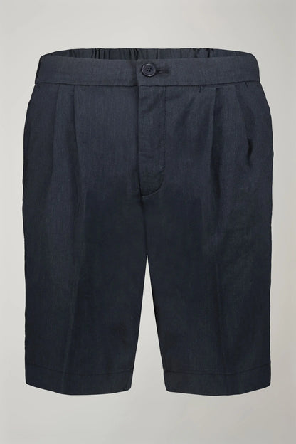 Men's Bermuda with double pinces and laces on waist cotton slub fabric in Blue by Doppelganger, Italian Sport;Leisure time;Traveller made from Composition: 98% Cotton 2% Elastane
Mood: Sport, Leisure time, Traveller
Type: Double Pinces, Laces, Coin Pocket, Spare Buttons, Shot Fabric
Season: Spring Summer 24
Gender: Men
Material: Cotton
Style: New Classic, Basic, Casual