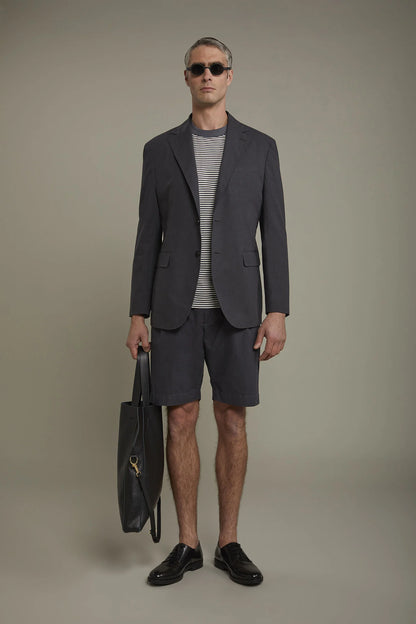 Men's Bermuda with double pinces and laces on waist cotton slub fabric