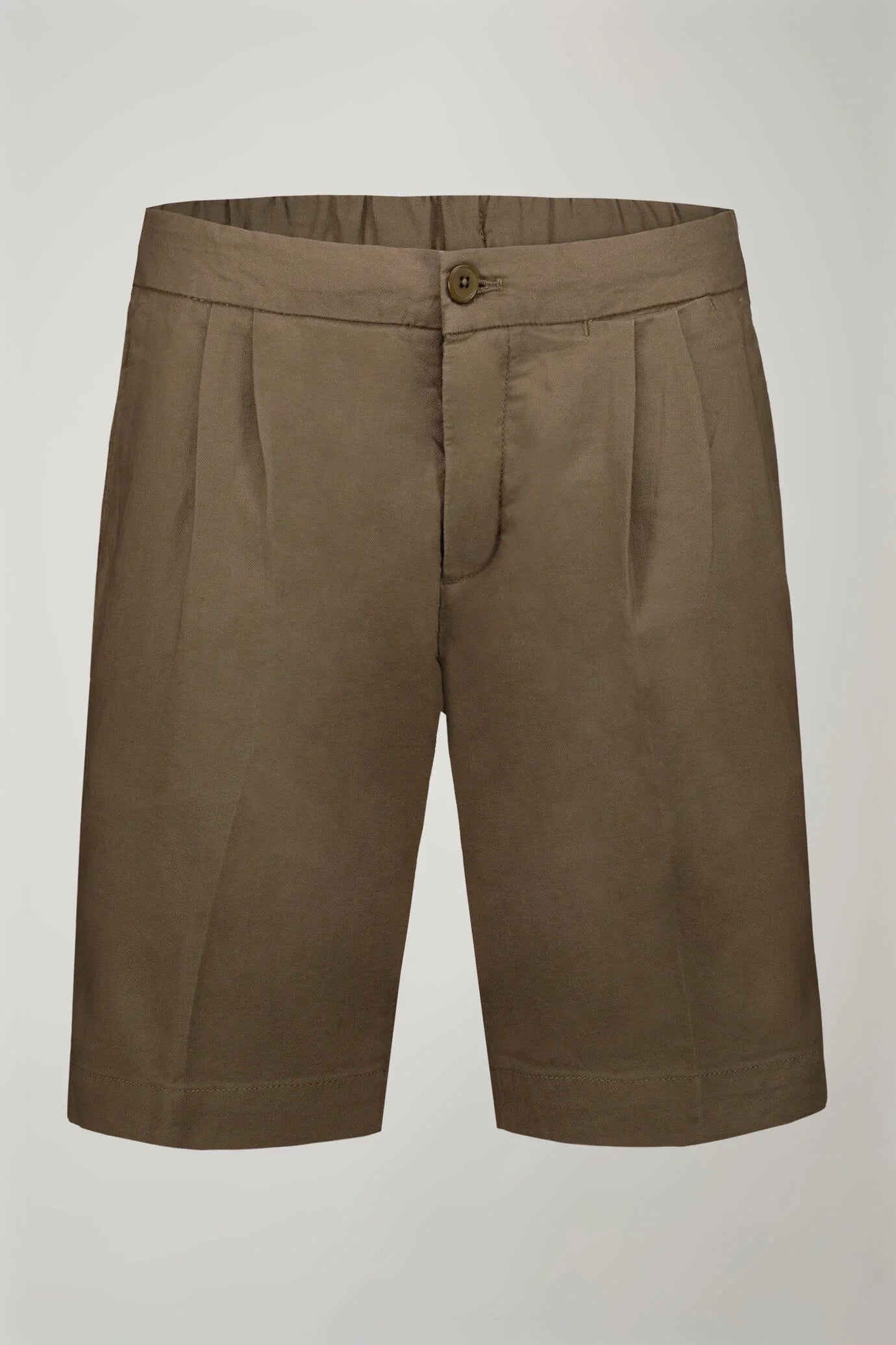 Men's Bermuda shorts with double pinces and laces on waist in linen-blend canvas fabric