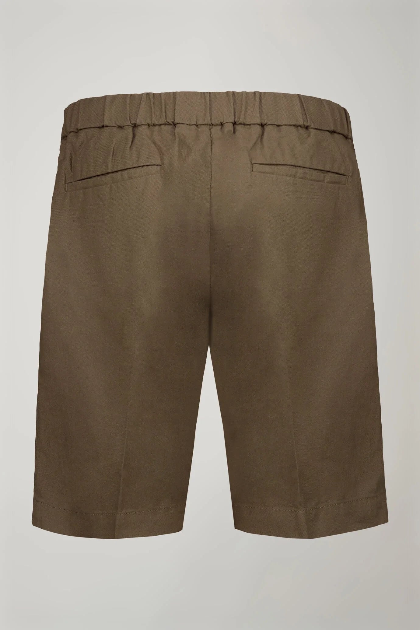 Men's Bermuda shorts with double pinces and laces on waist in linen-blend canvas fabric
