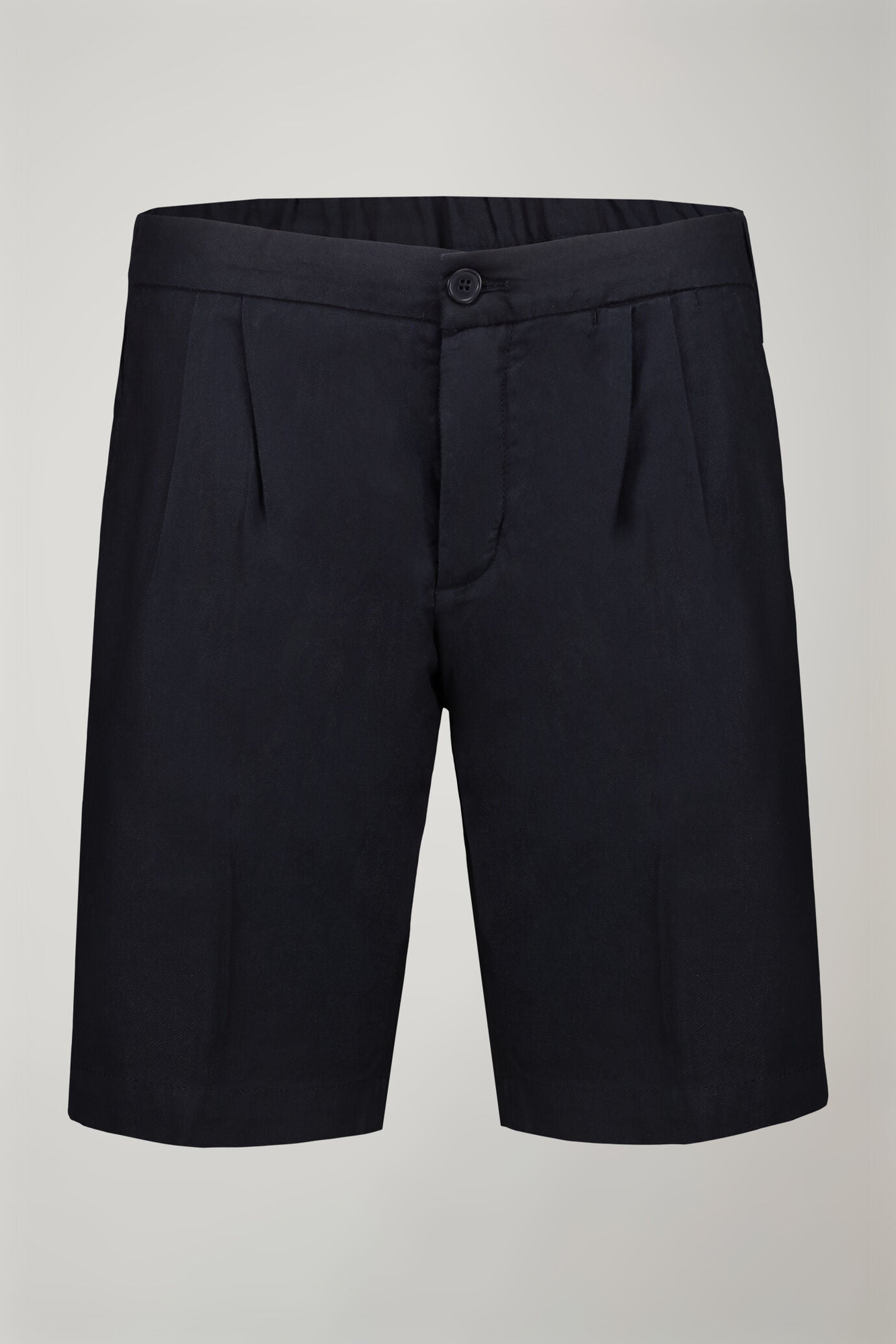 Men's Bermuda shorts with double pinces and laces on waist in linen-blend canvas fabric