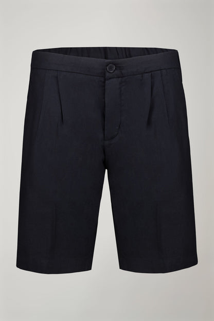 Men's Bermuda shorts with double pinces and laces on waist in linen-blend canvas fabric