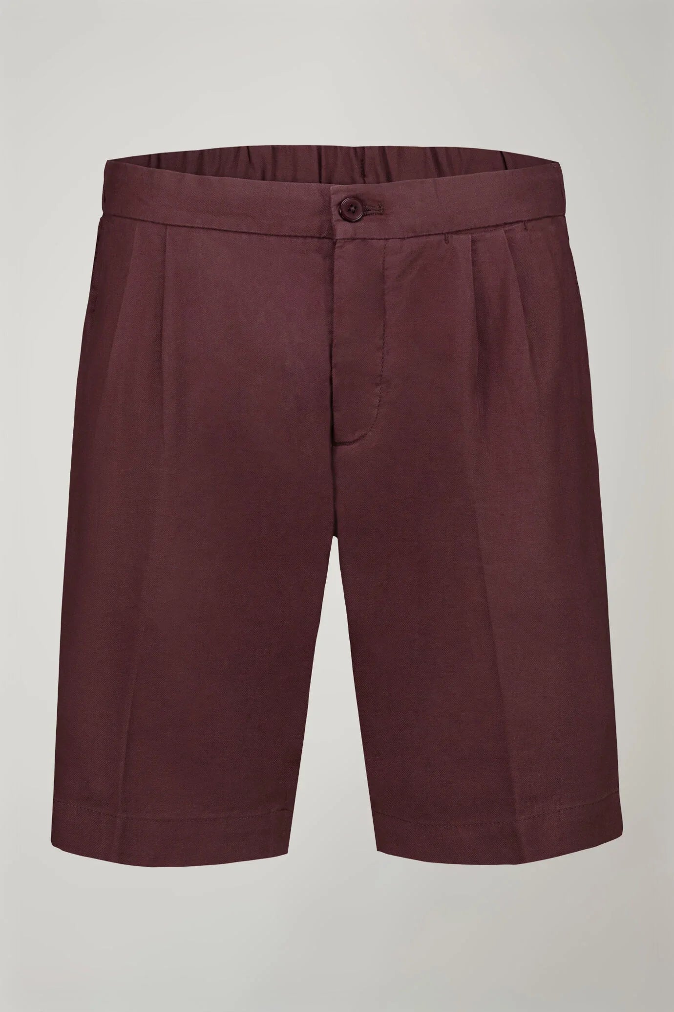 Men's Bermuda shorts with double pinces and laces on waist in linen-blend canvas fabric