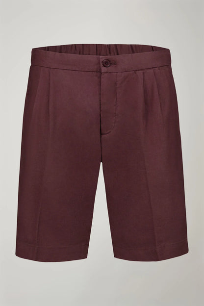 Men's Bermuda shorts with double pinces and laces on waist in linen-blend canvas fabric