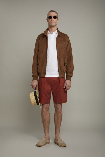Men's Bermuda shorts with double pinces and laces on waist in linen-blend canvas fabric