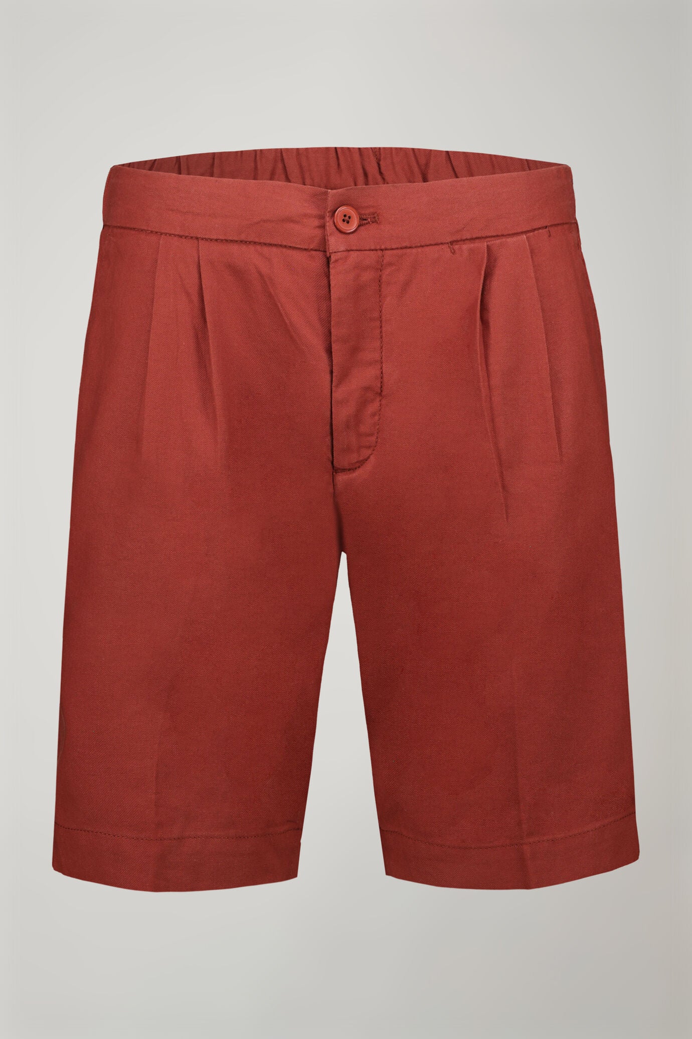Men's Bermuda shorts with double pinces and laces on waist in linen-blend canvas fabric