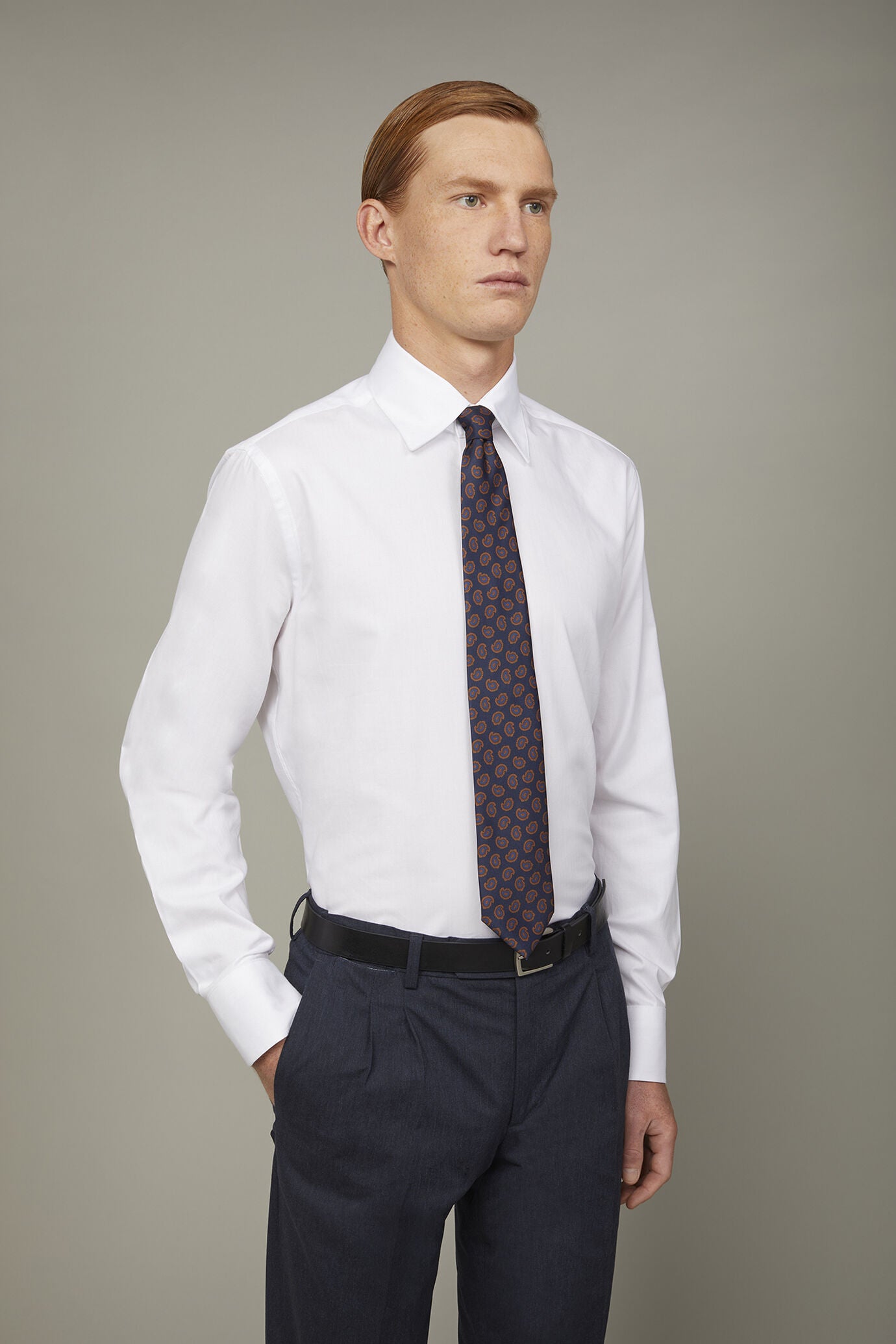 Men's shirt classic collar 100% cotton herringbone fabric plain regular fit