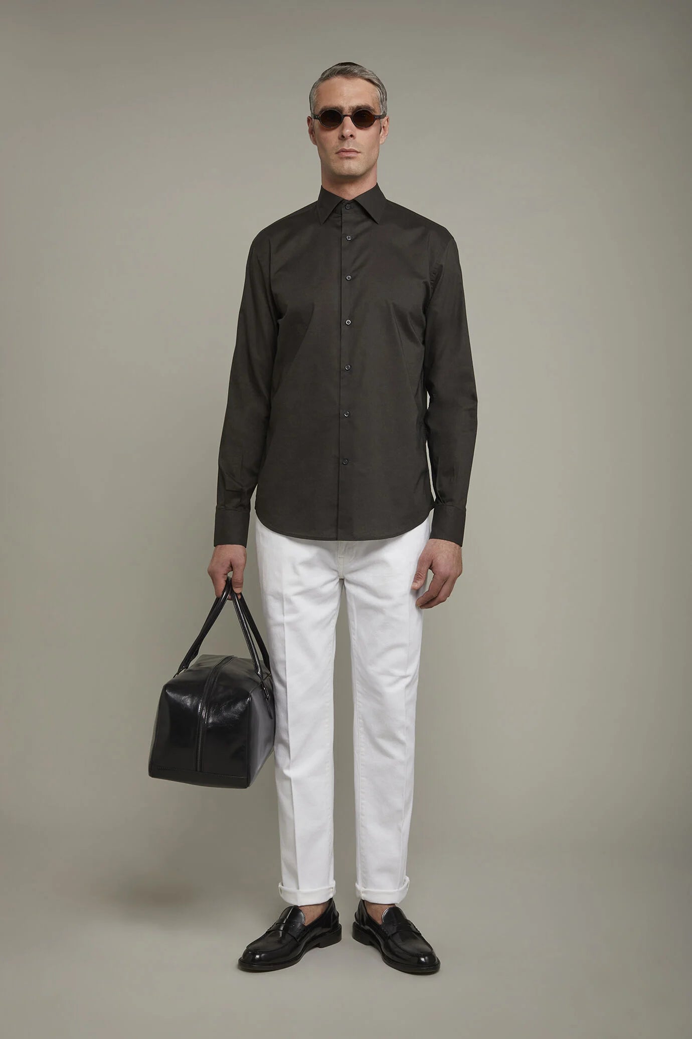 Men's Casual Shirt Classic Collar 100% Cotton Muslin Fabric Solid Color Comfort Fit