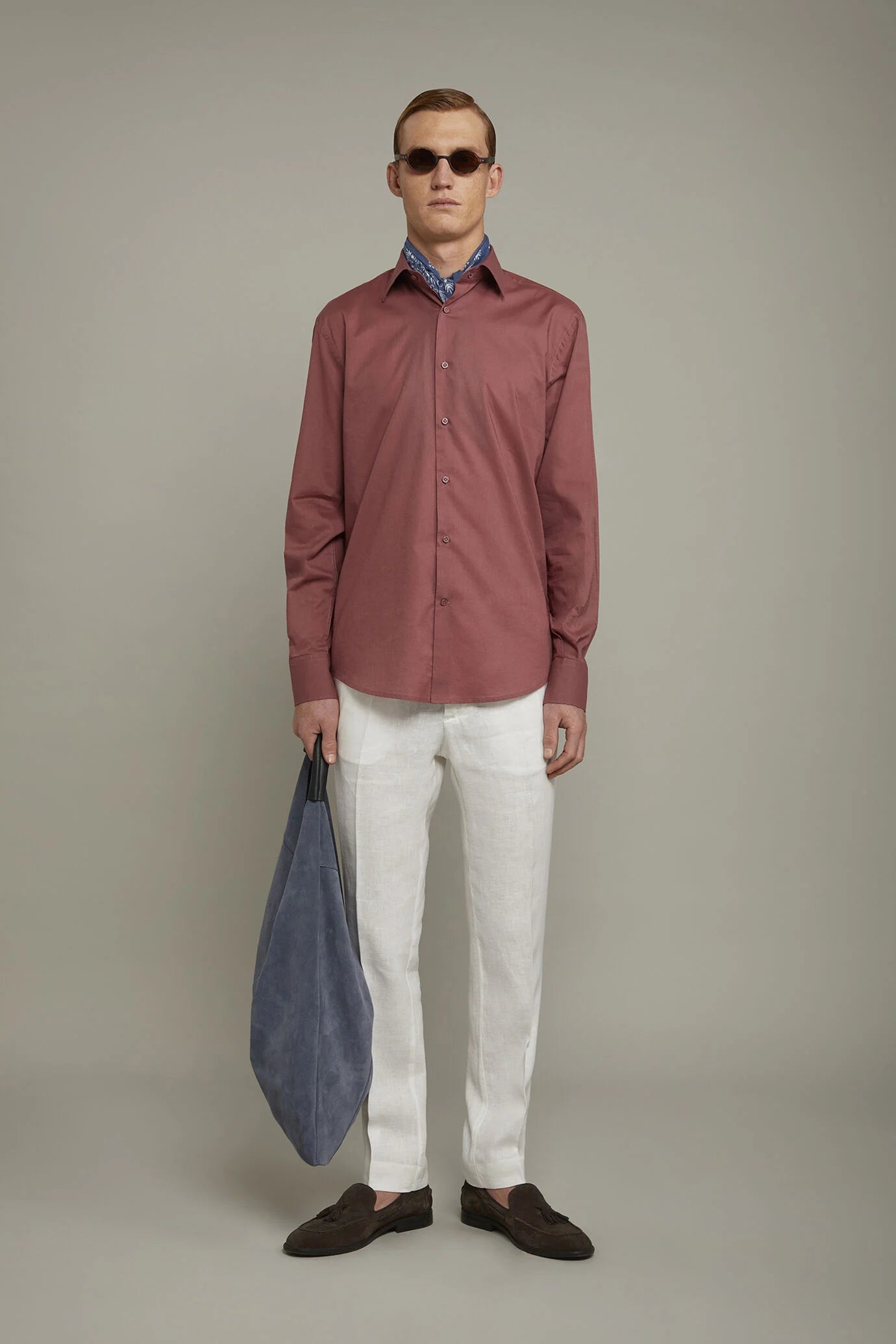Men's Casual Shirt Classic Collar 100% Cotton Muslin Fabric Solid Color Comfort Fit