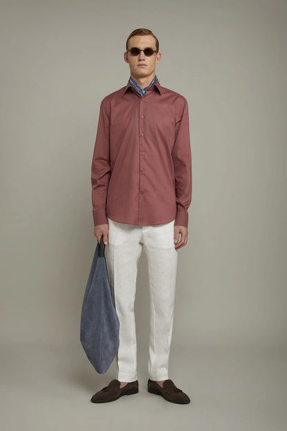Men's Casual Shirt Classic Collar 100% Cotton Muslin Fabric Solid Color Comfort Fit