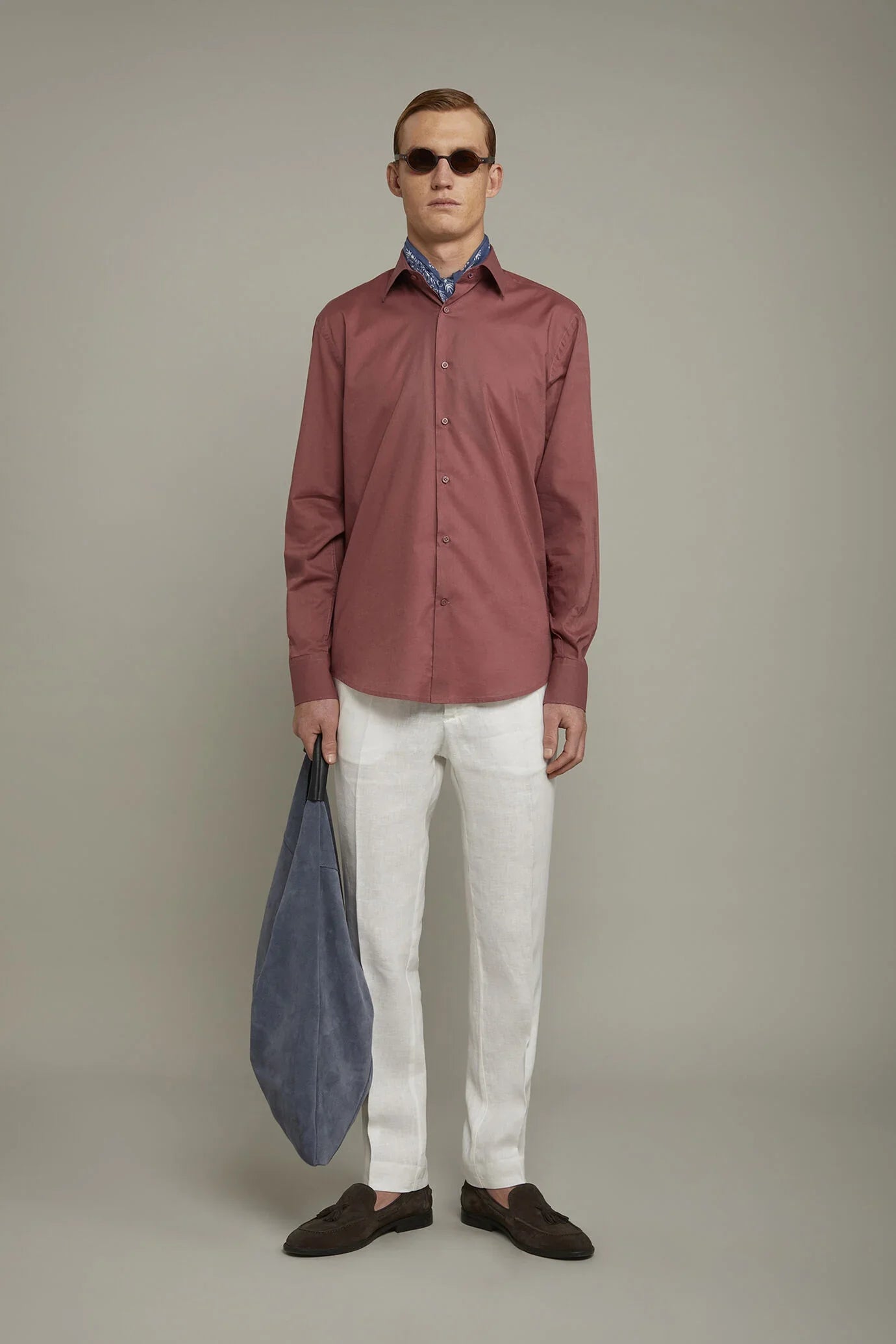 MenÃ¢â‚¬â„¢s Casual Shirt Classic Collar 100% Cotton Muslin Fabric Solid Color Comfort Fit
