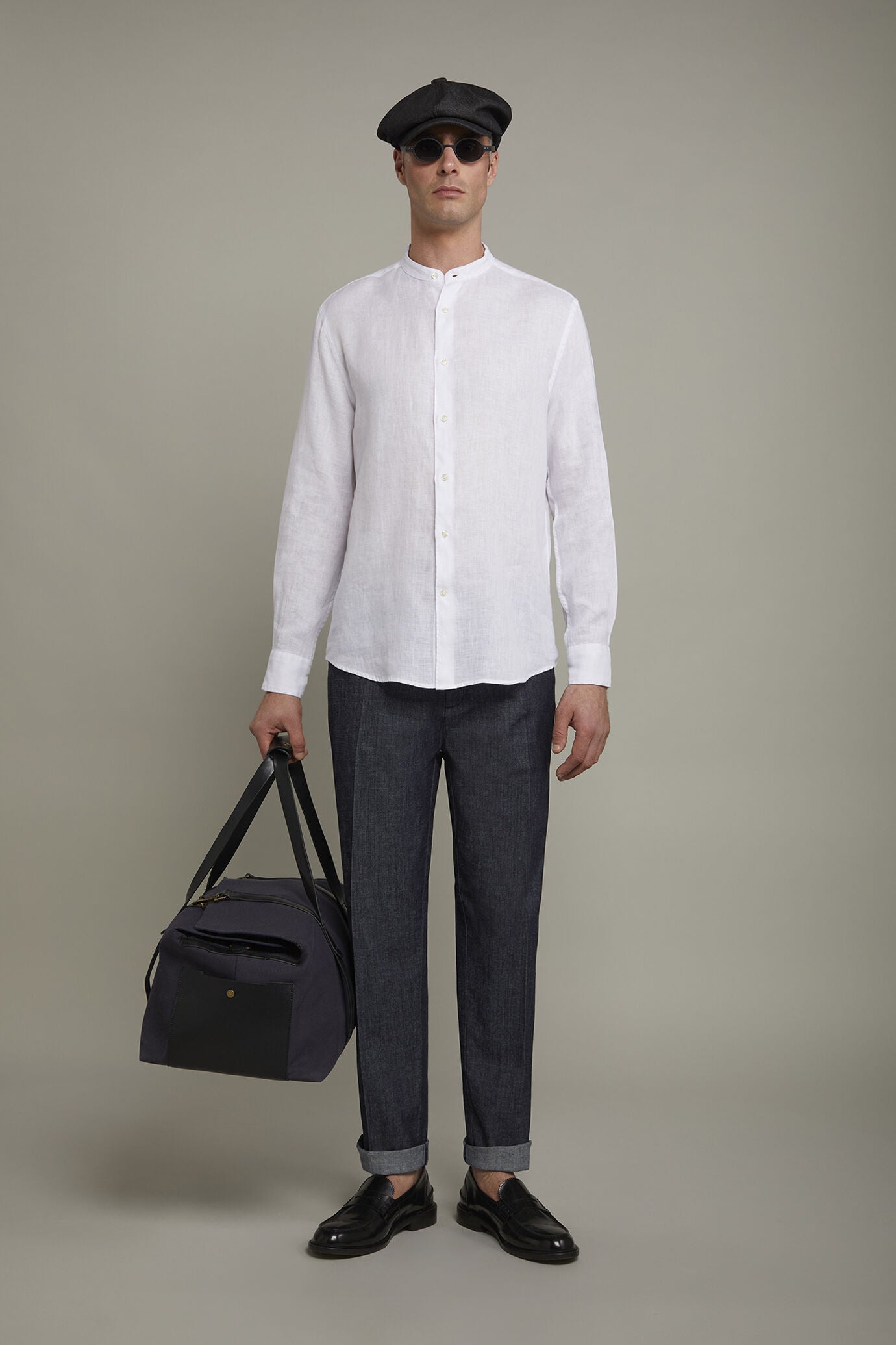 Men's casual shirt with Korean collar 100% linen comfort fit