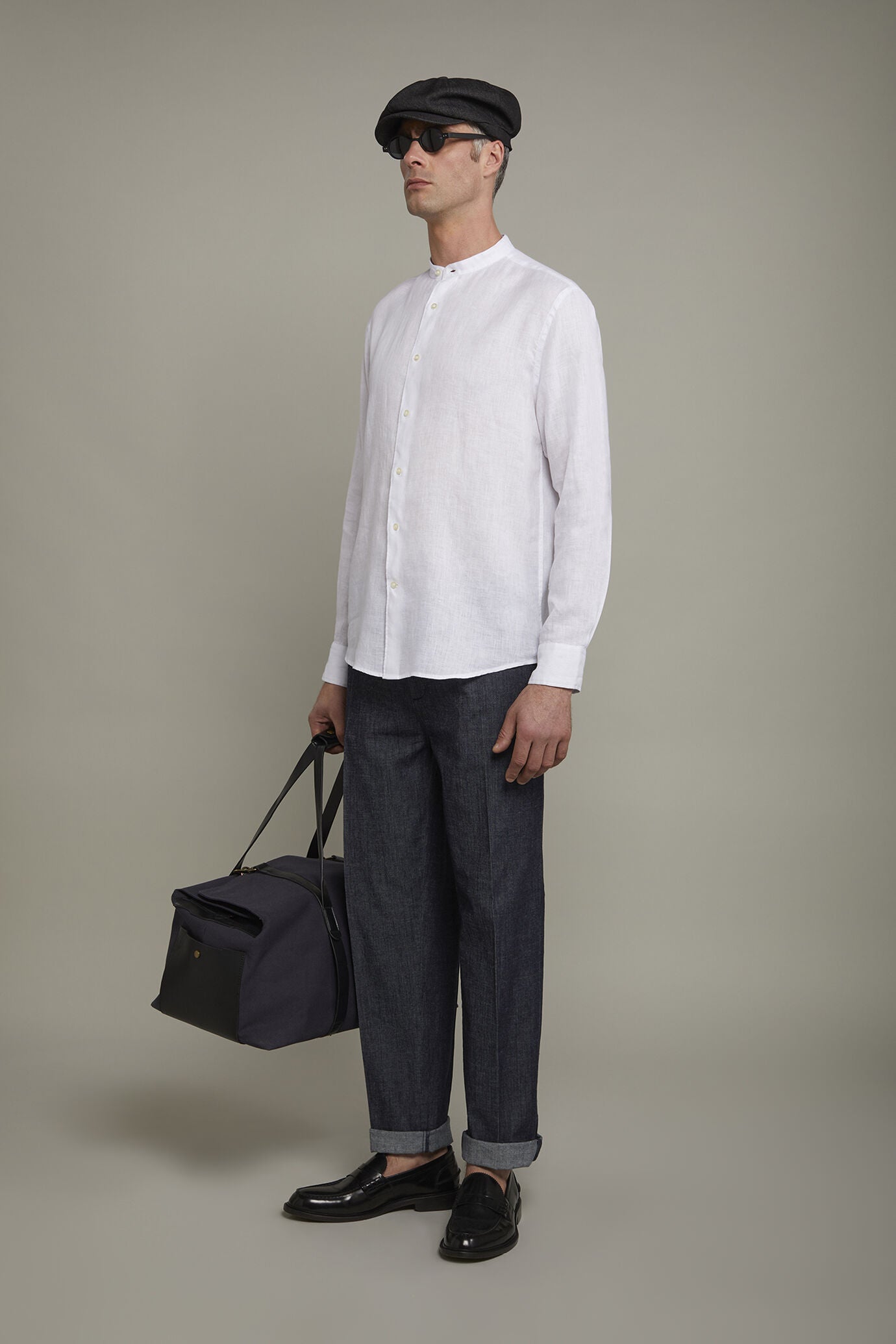 Men's casual shirt with Korean collar 100% linen comfort fit