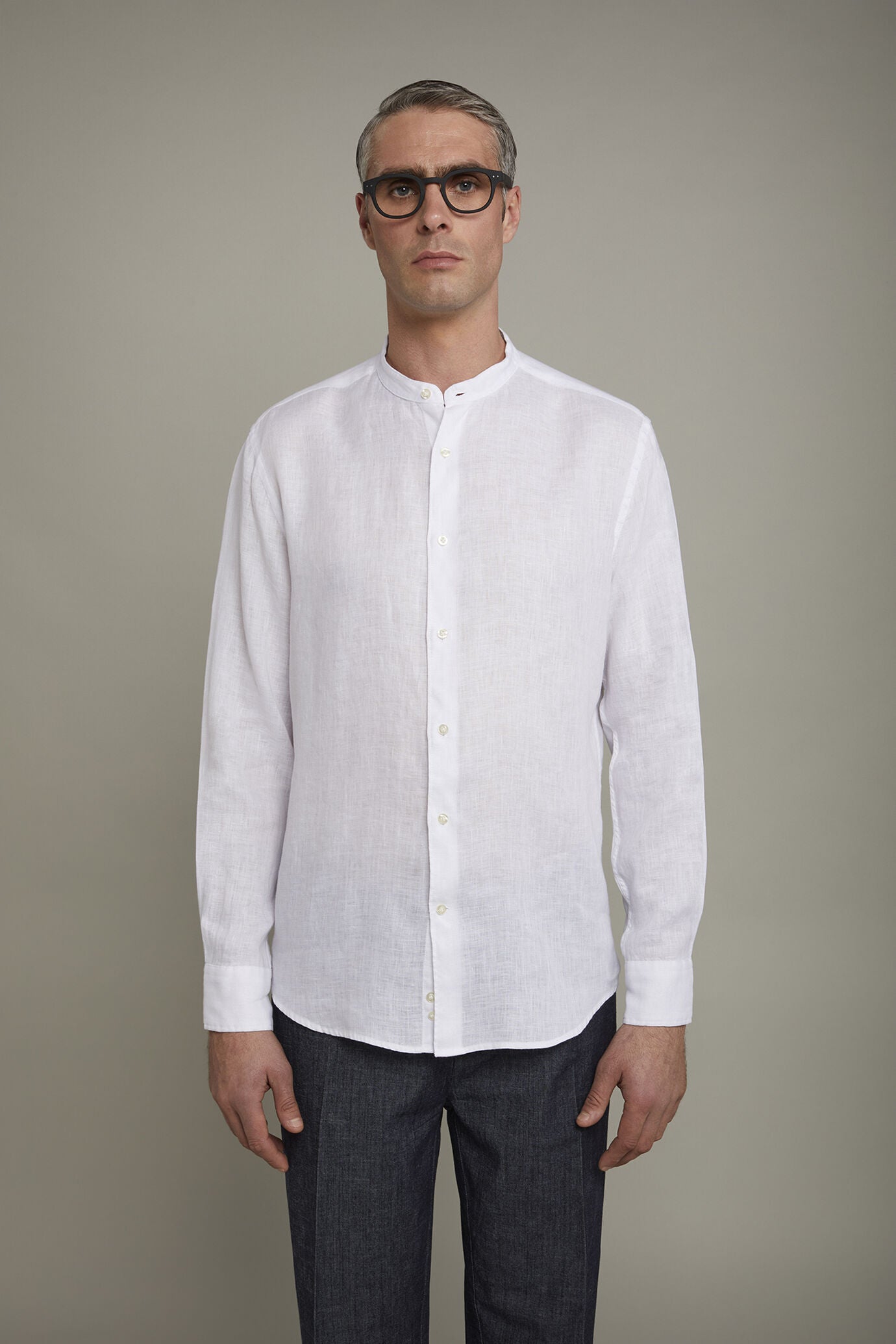 Men's casual shirt with Korean collar 100% linen comfort fit