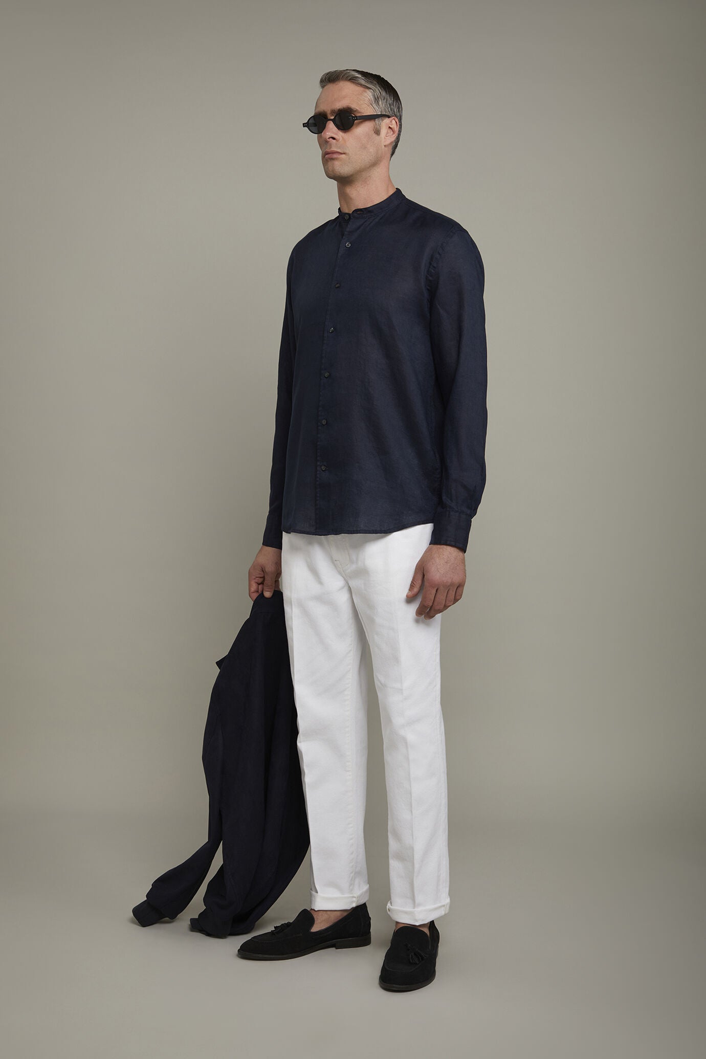 Men's casual shirt with Korean collar 100% linen comfort fit