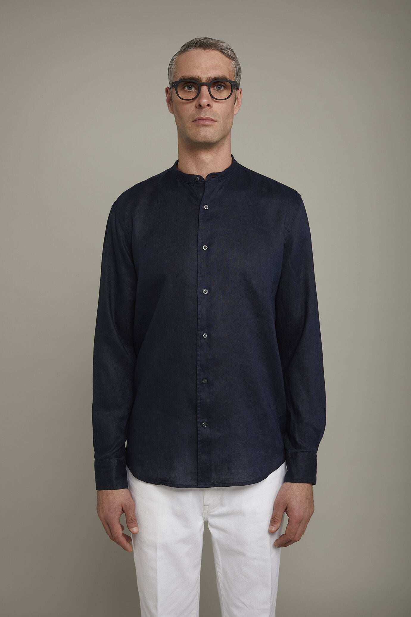 Men's casual shirt with Korean collar 100% linen comfort fit