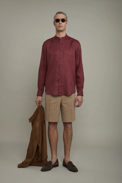 Men's casual shirt with Korean collar 100% linen comfort fit