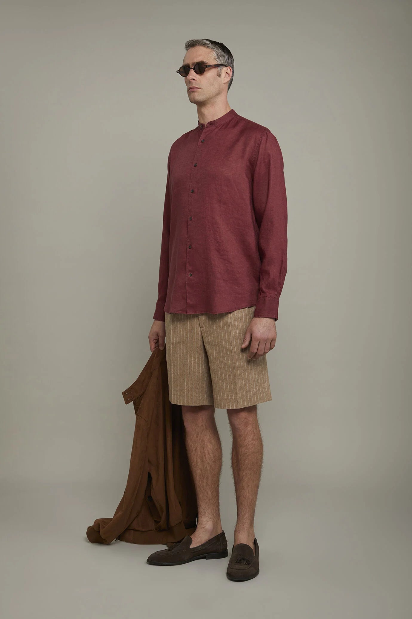 Men's casual shirt with Korean collar 100% linen comfort fit