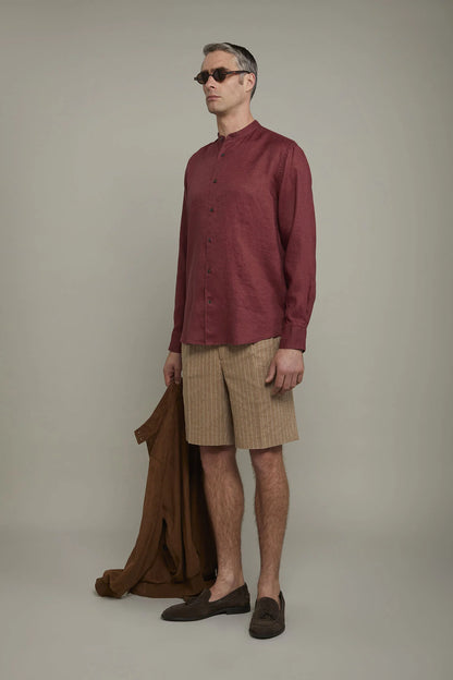 Men's casual shirt with Korean collar 100% linen comfort fit