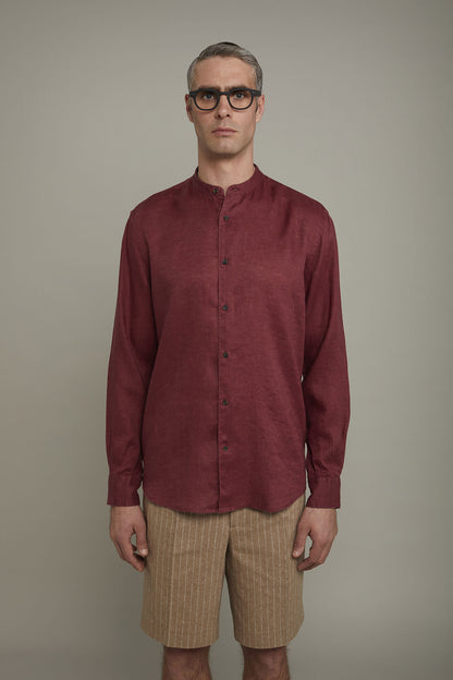 Men's casual shirt with Korean collar 100% linen comfort fit