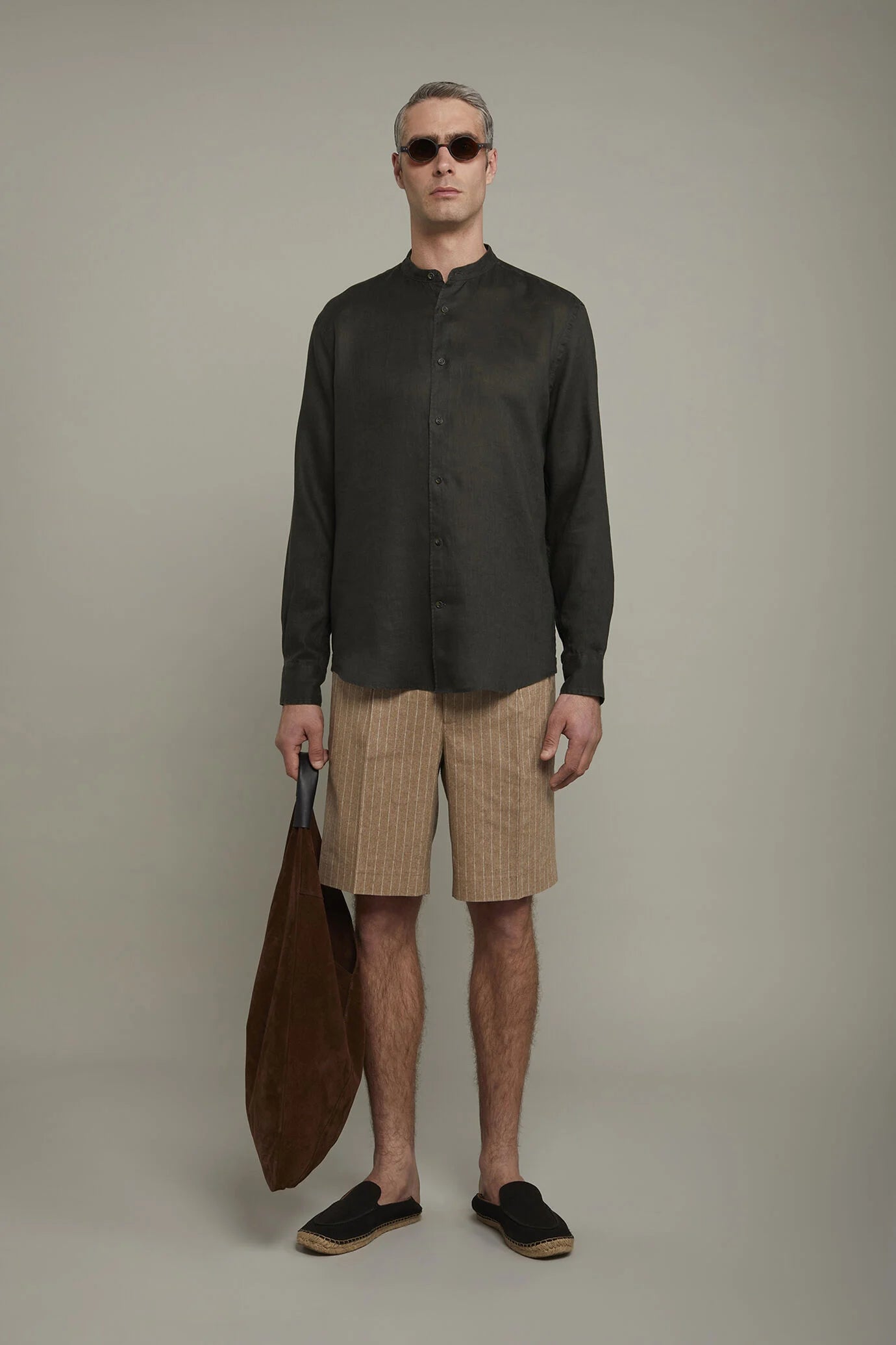 Men's casual shirt with Korean collar 100% linen comfort fit