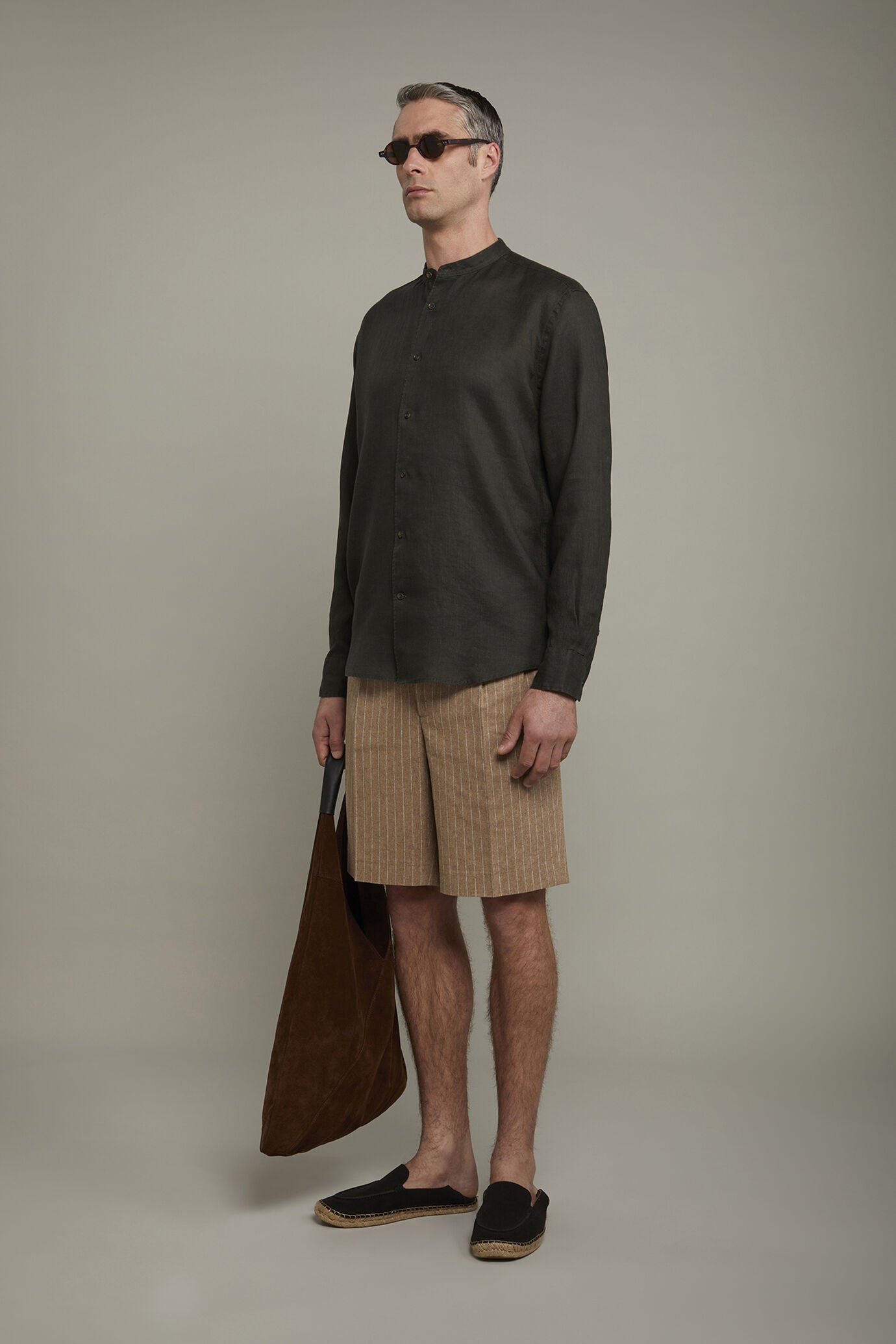 Men's casual shirt with Korean collar 100% linen comfort fit