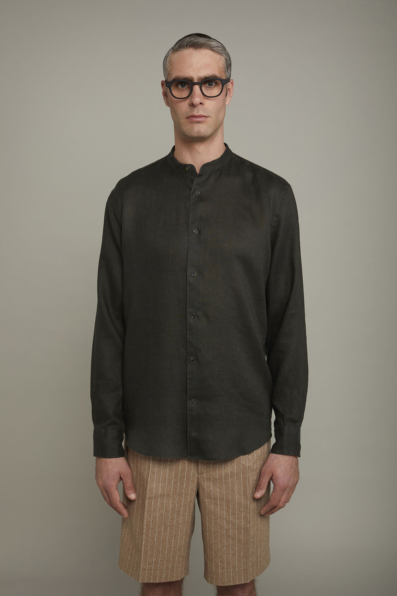 Men's casual shirt with Korean collar 100% linen comfort fit