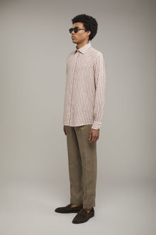 Men’s classic collar shirt in linen and striped cotton comfort fit