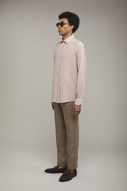 Men’s classic collar shirt in linen and striped cotton comfort fit