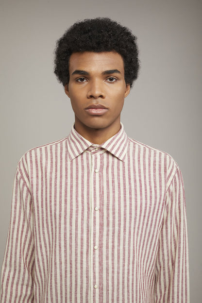 Men’s classic collar shirt in linen and striped cotton comfort fit