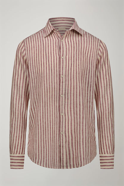 Men’s classic collar shirt in linen and striped cotton comfort fit