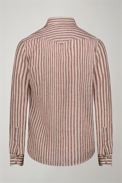 Men’s classic collar shirt in linen and striped cotton comfort fit