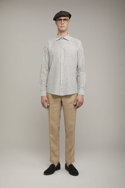 Men’s classic collar shirt in linen and striped cotton comfort fit