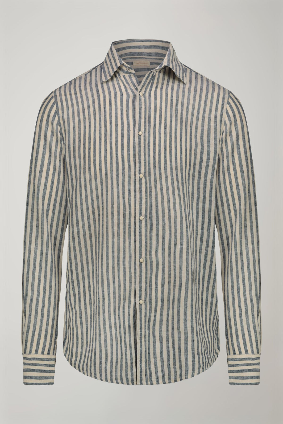 Men’s classic collar shirt in linen and striped cotton comfort fit