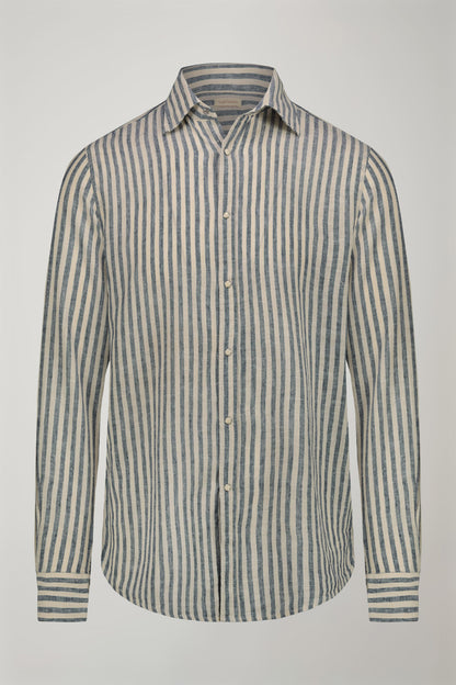 Men’s classic collar shirt in linen and striped cotton comfort fit