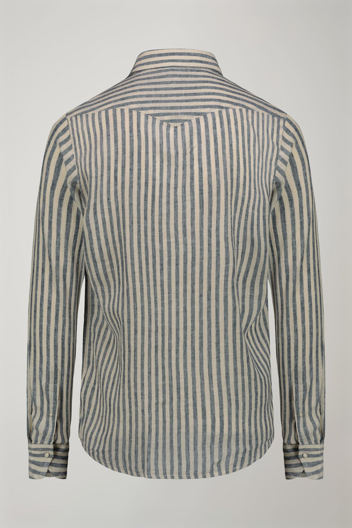 Men’s classic collar shirt in linen and striped cotton comfort fit