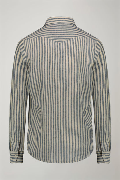 Men’s classic collar shirt in linen and striped cotton comfort fit