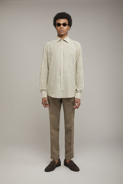 Men’s classic collar shirt in linen and striped cotton comfort fit